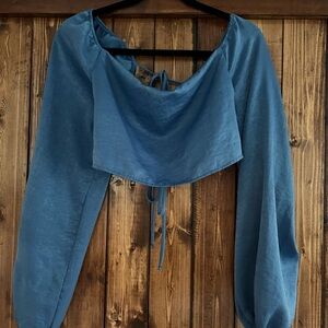 Le Lis: open back long sleeve top: blue: M
